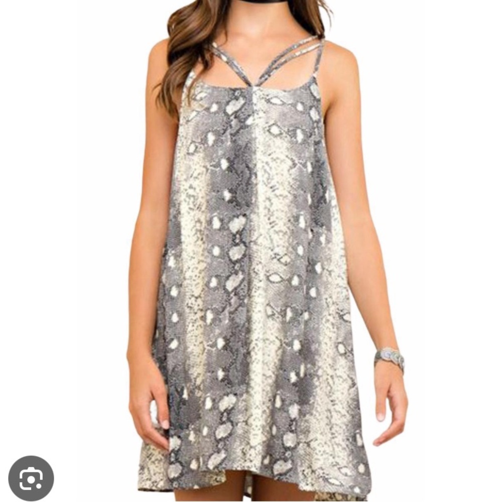 Snakeskin print strappy shift dress